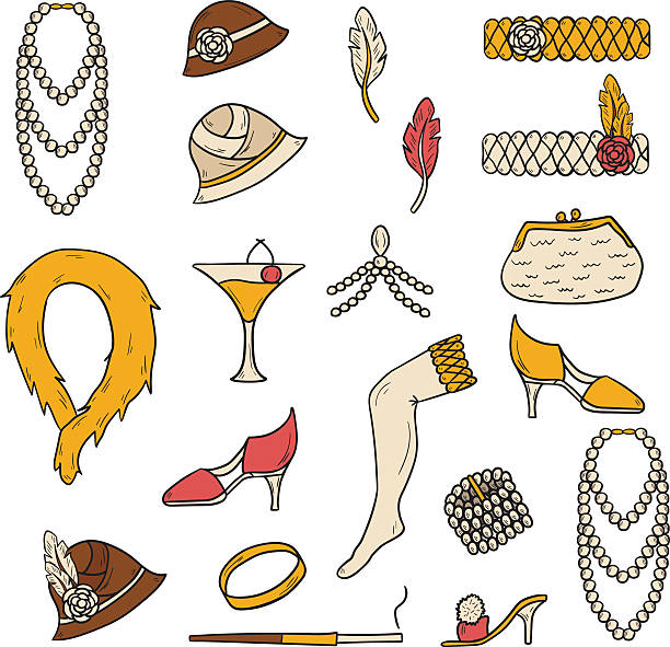 ilustraciones, imágenes clip art, dibujos animados e iconos de stock de retro década de 1920 de objetos - senior adult old obsolete dancing