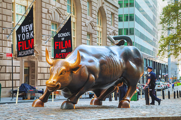 Charging Bull sculpture in New York City stock photo