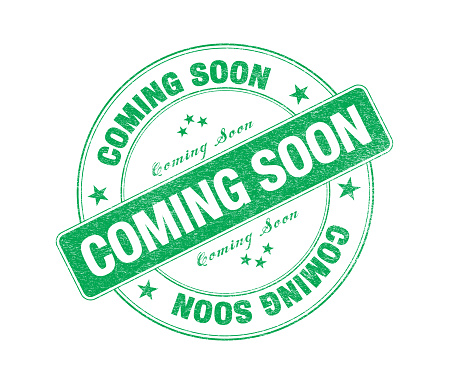 Coming soon grunge retro green isolated  stamp. Isolated on white background.