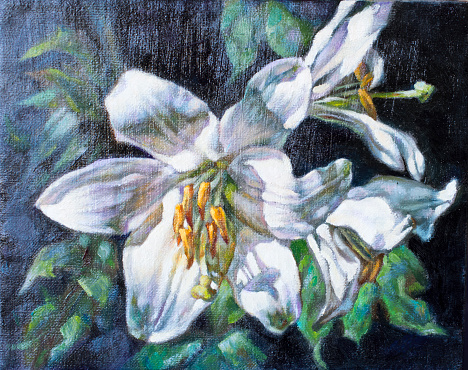 painting on canvas of a white flower