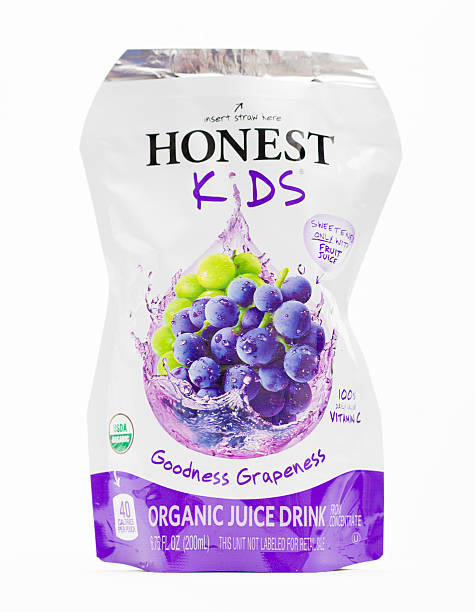 Honest Kids Juice Pouch Las Vegas, USA - March 17, 2016: An editorial stock photo of an Honest Kids Juice Pouch photographed on a white background. Photographed with the Canon EOS 5DSR juice carton stock pictures, royalty-free photos & images