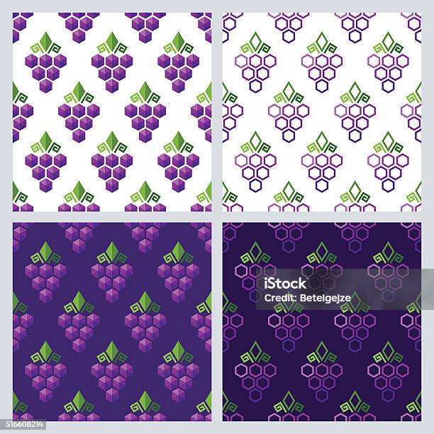 Grape Pattern Geometric Set Of Vector Seamless Pattern With Grapes Stock Illustration ...