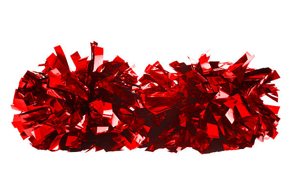 Red metallic pom poms on white background