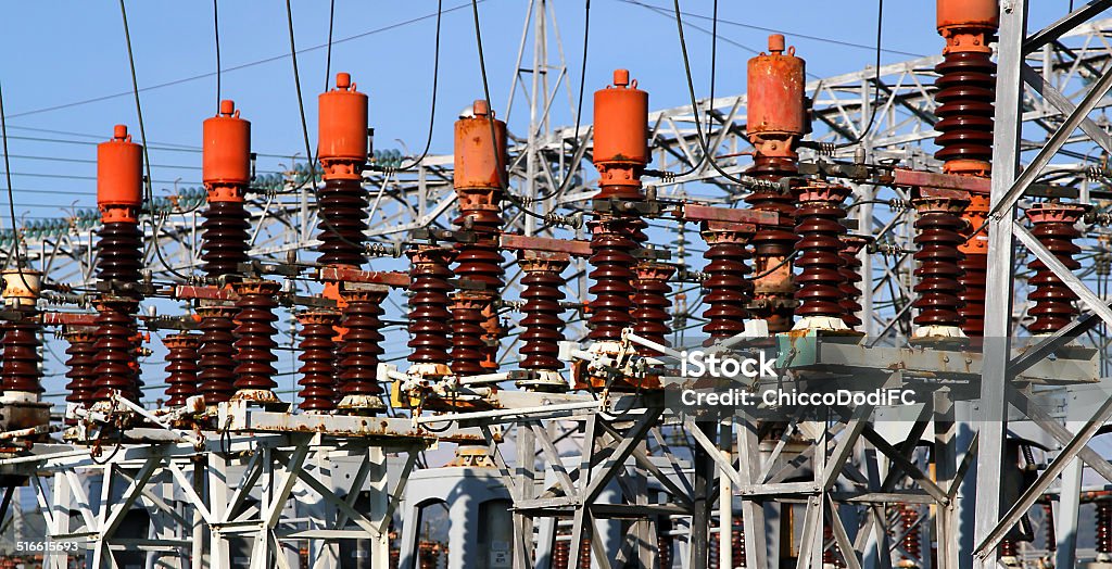 electrical system of the power plant to produce electricity detail of the electrical system of the power plant to produce electricity Breaking Stock Photo