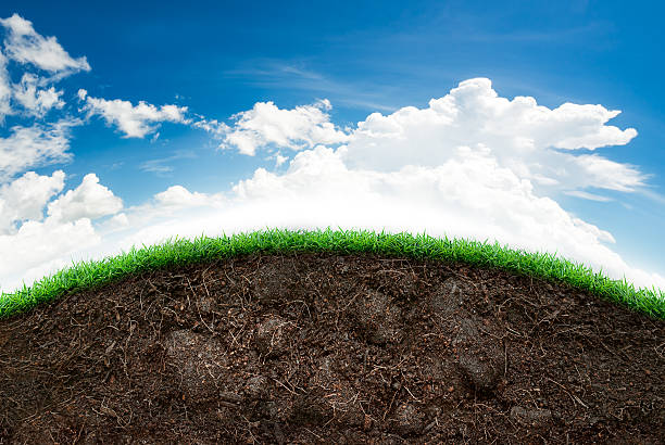 istock Soil and grass in blue sky 516616217