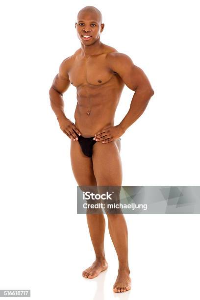 African American Muscular Man Standing On White Stock Photo - Download Image Now - Abdominal Muscle, Active Lifestyle, Adult