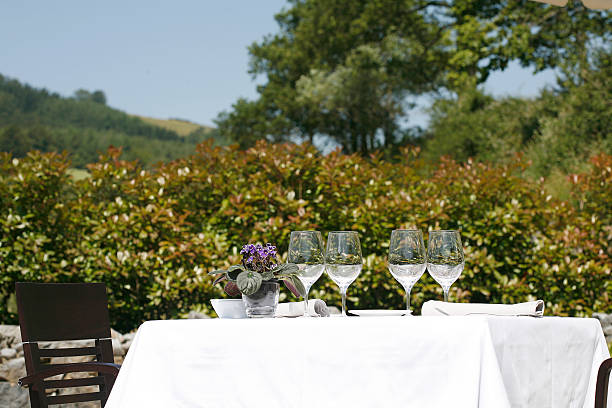 istock Restaurant table with glasses and dishes prepared 516622121