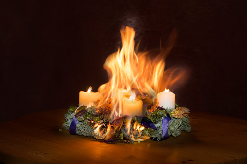Advent wreath caught fire