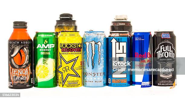 Bunch Of Energy Drinks Stock Photo - Download Image Now - Energy Drink, Drink, Caffeine
