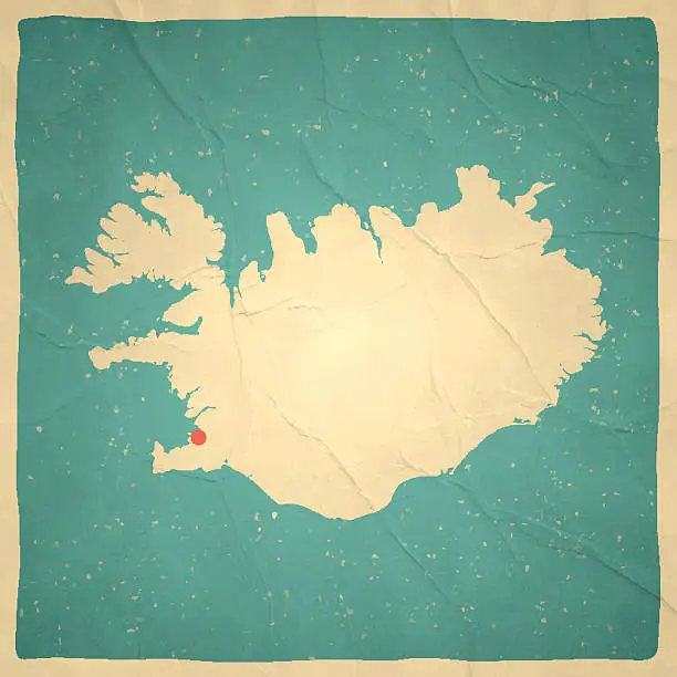 Vector illustration of Iceland Map on old paper - vintage texture