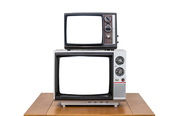 istock Vintage Television Stack Isolated on White with Cut Out Screens 516625268
