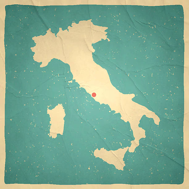 Italy Map on old paper - vintage texture Map of Italy with a retro style, a vintage effect on an old textured paper. vintage maps stock illustrations