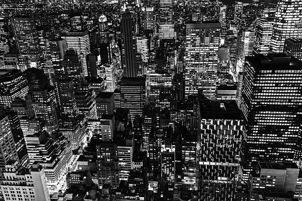 istock black and white picture of NYC at night 516626080
