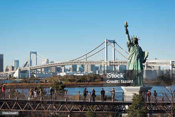 Statue Of Liberty And Rainbow Bridge Odaiba Tokyo Stock Photo - Download Image Now