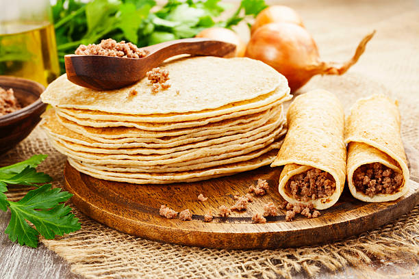 Pancakes with meat stock photo