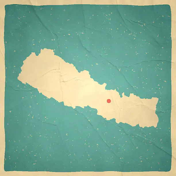 Vector illustration of Nepal Map on old paper - vintage texture