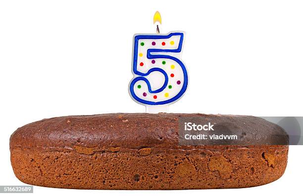 Birthday Cake With Candles Number Five Isolated On White Stock Photo - Download Image Now