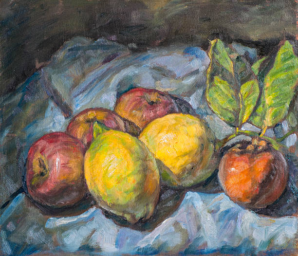 istock composition of peaches painted with oil colors 516632702