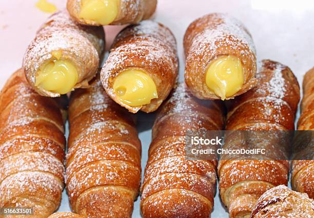 Large Cannoli Pastry With Sweet Cream Stock Photo - Download Image Now - Calabria, Food, Italy