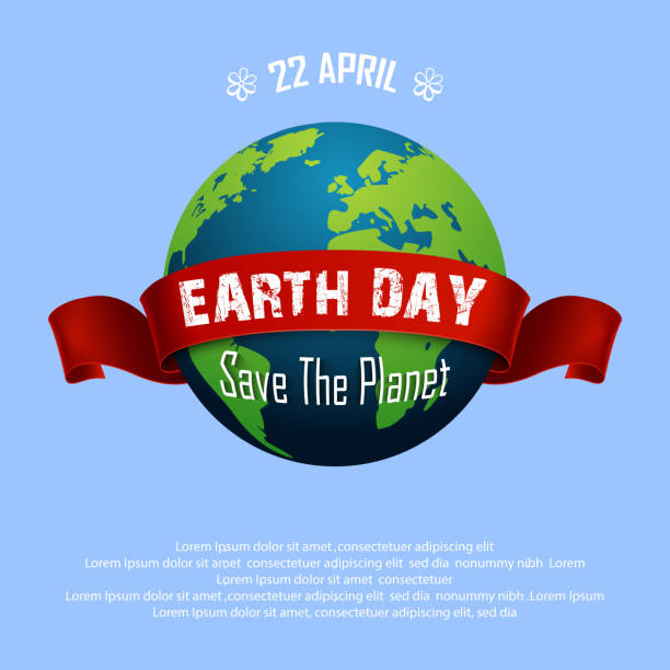 ilustrações de stock, clip art, desenhos animados e ícones de dia da terra com fita vermelha - earth day banner placard green