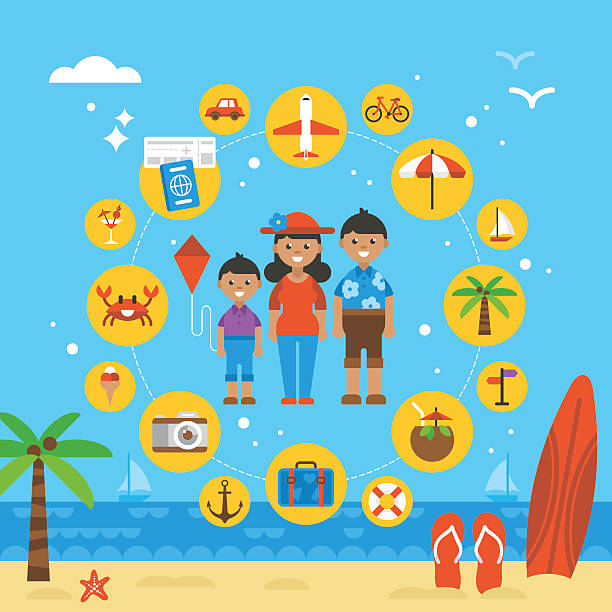 летние каникулы с семьей. значки и элементы для графика, - infographic part of symbol cocktail stock illustrations
