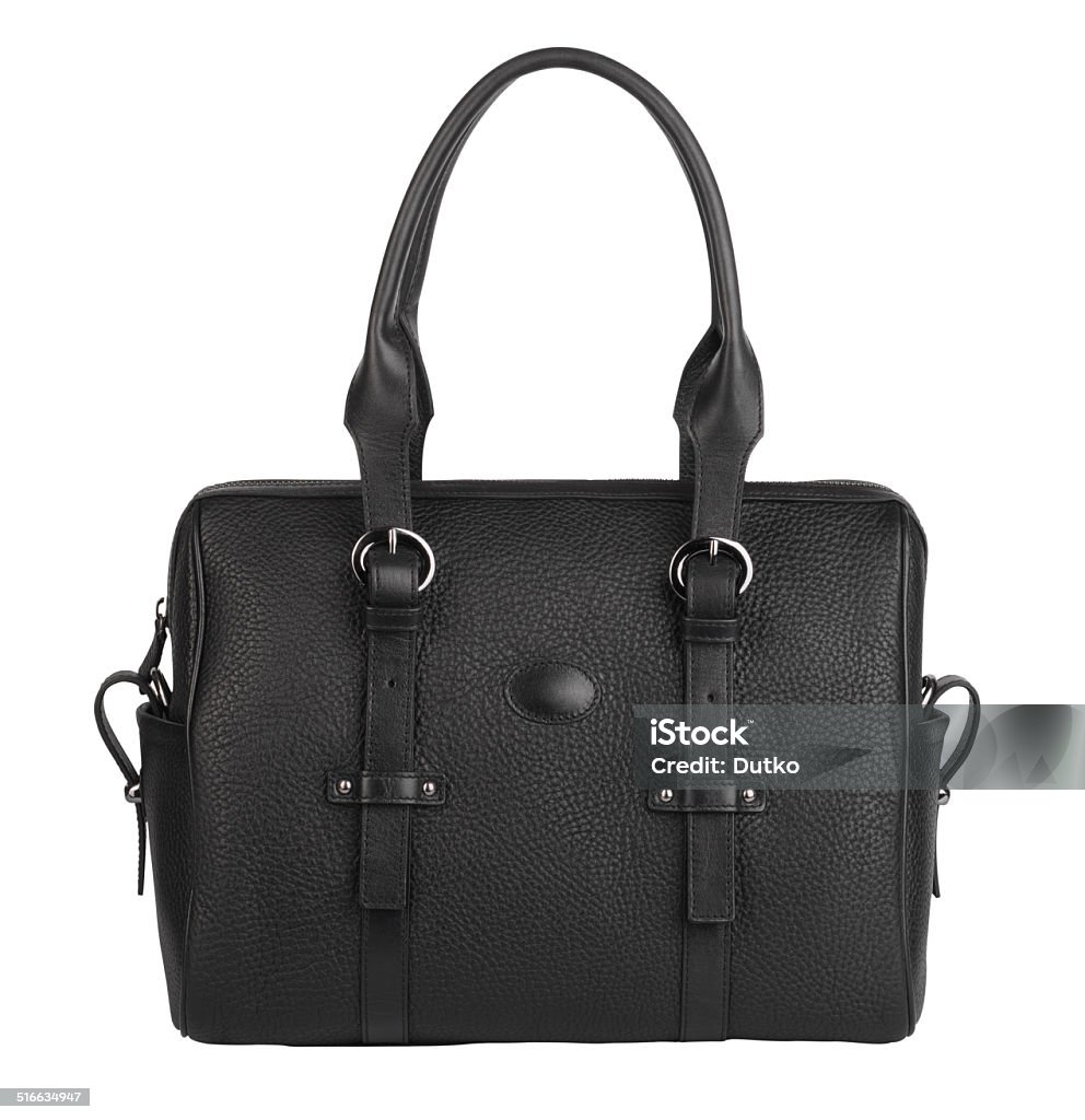 Female purse Black leather female purse isolated on white Adult Stock Photo