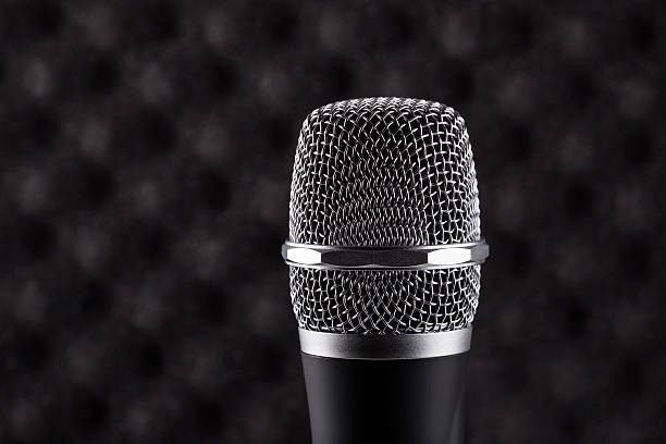 istock Wireless microphone closeup on foam acoustic background 516635807