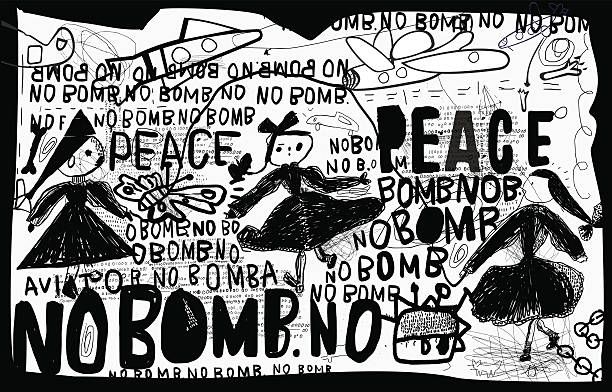No bomb A poster that contains a protest against the bombing baby gun stock illustrations
