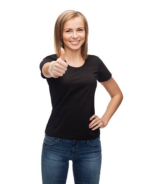istock woman in blank black t-shirt 516636627