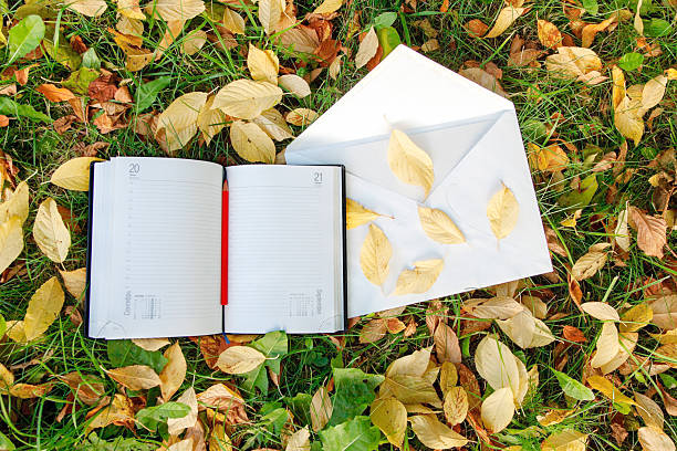 istock Pen sitting on the notebook with  autumn leaves 516637609