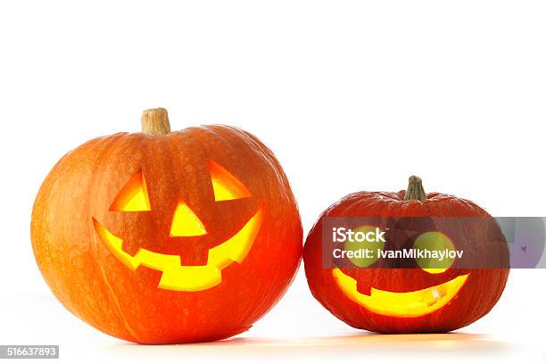 Foto de Jack O Lantern Abóboras De Halloween e mais fotos de stock de Moranga - Cucúrbita - Moranga - Cucúrbita, Figura para recortar, Lanterna de Halloween