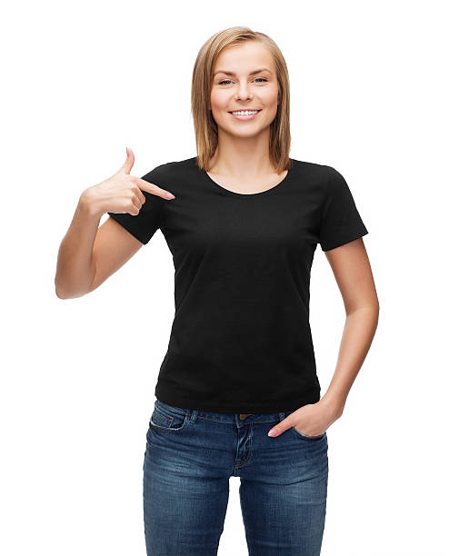 woman in blank black t-shirt