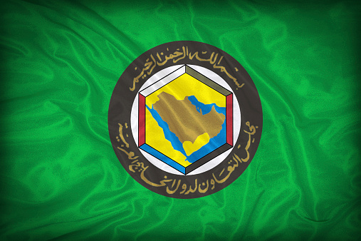 Cooperation Council for the Arab States of the Gulf flag pattern on the fabric texture ,vintage style