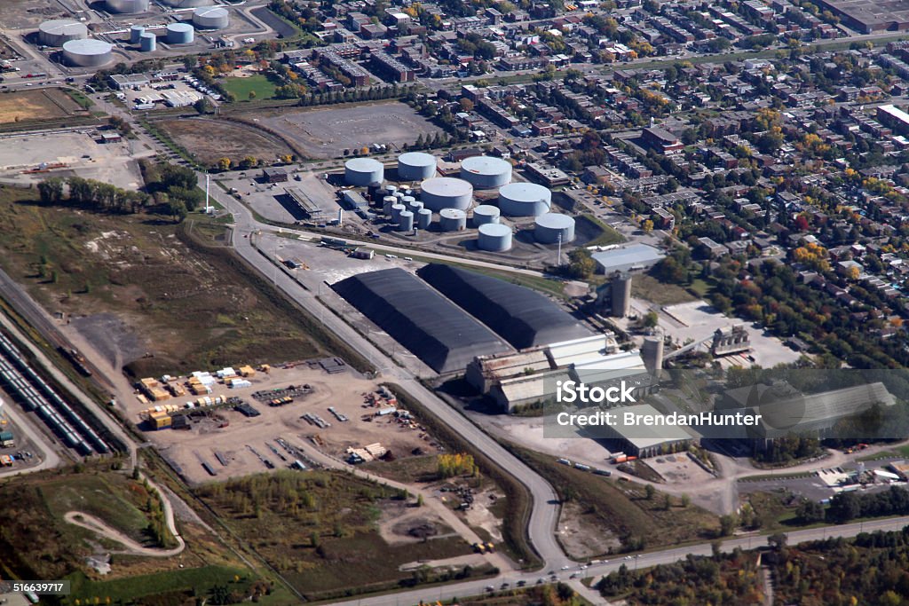 Industry An industrial yard on the outskirts of Montreal, in Canada.  Aerial View Stock Photo