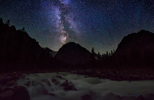 istock Amazing starry landscape with mountains and the river. 516645662
