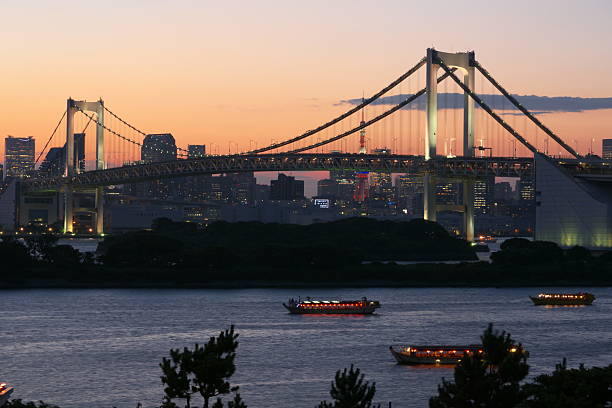 rainbow bridge - réplique de la statue de la liberté odaiba photos et images de collection