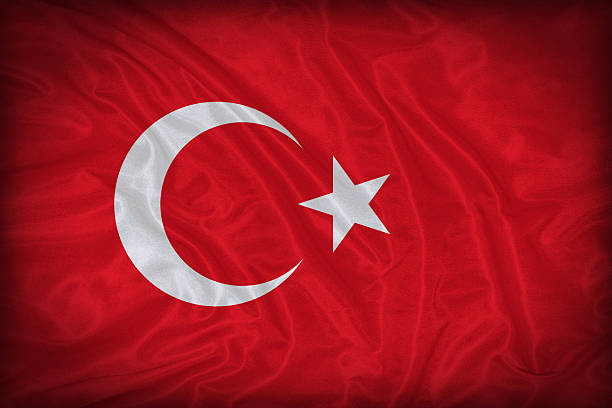 istock Turkey flag pattern on the fabric texture ,vintage style 516651333
