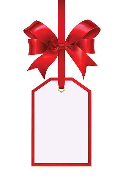 ilustraciones, imágenes clip art, dibujos animados e iconos de stock de tarjeta de regalo en blanco con cinta roja de arco - ribbon satin red isolated