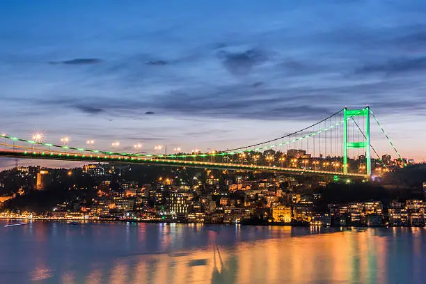 Fatih Sultan Mehmet Bridge at night. Istanbul / Turkey