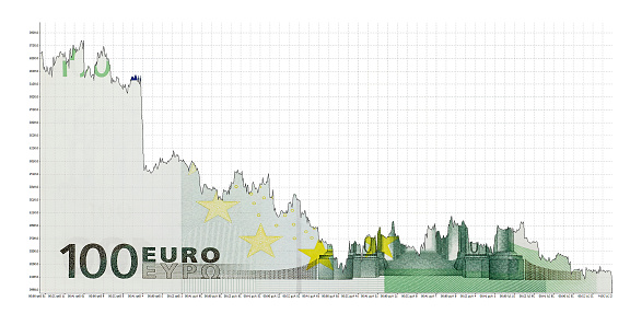 exchange dates falling euro isolated on white background