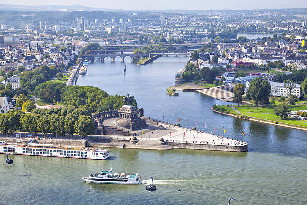 Deutsches Eck - monument in Koblenz stock photo