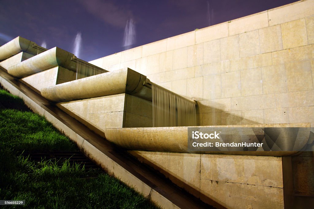 Stairs of the Fountain The Fountain of Warsaw in the Trocadero Park in Paris, at night.  Architecture Stock Photo