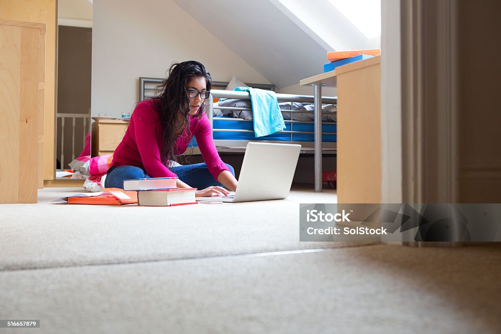 Student Accommodation Young woman studying in student accommodation 18-19 Years Stock Photo