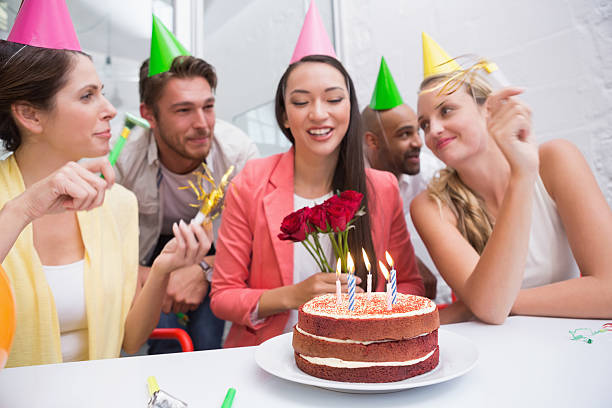 istock Casual business team celebrating a birthday 516658201