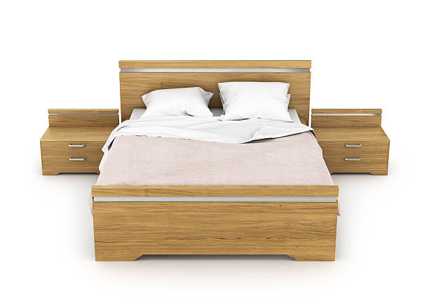 istock Wooden bed with linens. 516679640