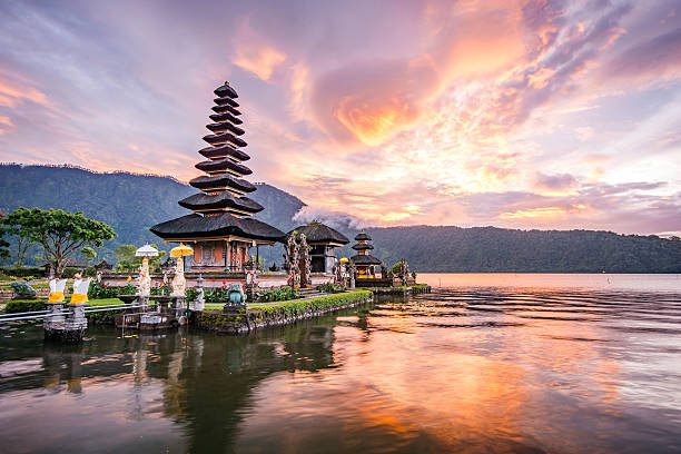 Ulun Danu Bratan Temple in Bali, Indonesia Pura Ulun Danu Bratan, Hindu temple on Bratan lake landscape, one of famous tourist attraction in Bali, Indonesia holy site stock pictures, royalty-free photos & images