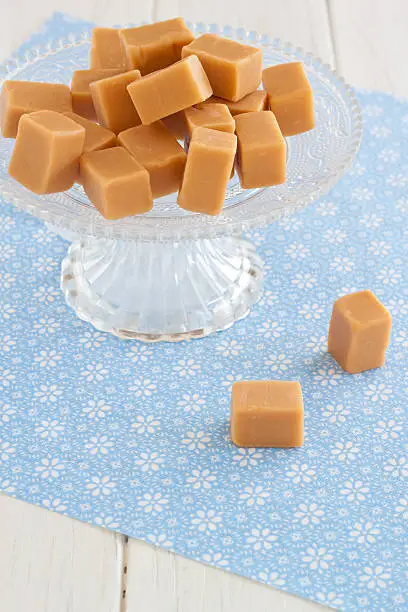 Sweet caramel toffees, fudges on an etagere