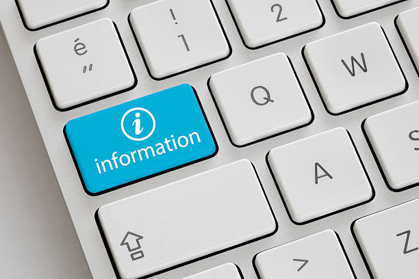 Information Blue "Information" button on a keyboard. info sign stock pictures, royalty-free photos & images