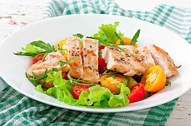 istock Grilled chicken breasts and fresh salad 516681947