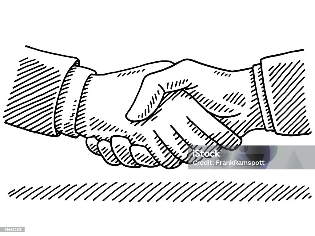 Handshake Business Agreement Drawing Hand-drawn vector drawing of a Handshake Business Agreement. Black-and-White sketch on a transparent background (.eps-file). Included files are EPS (v10) and Hi-Res JPG. Handshake stock vector
